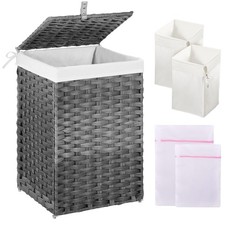 Laundry Hamper with Lid, 60L Clothes Hamper with 2 Removable Liner Bags & 2 M...