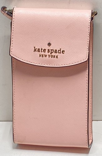 Kate Spade Pink Saffiano Leather North South Phone Crossbody Bag Gold Hardware