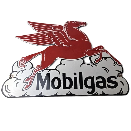 Vintage Mobil Gasoline Sign - Pegasus Motor Oil Gas Pump Station Porcelain Sign