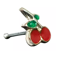 Kirsche Nasenstecker Rot Emailliert 22 G (0,6 Mm) Sterlingsilber 6 Mm Pfosten...
