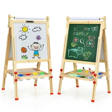 Kids Art Easel w/Paper Roll Double-Sided Adjustable Drawing Easel Board