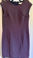 Michael Kors Navy Blue & Orange Striped Sleeveless Dress W/ Leather, Size M