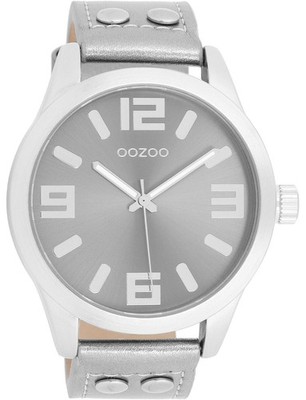 Oozoo Basic Line Uhr C1082 Lederband Metallic Silver 46 mm