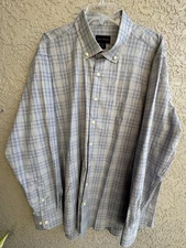 Scott Barber Mens Shirts Grey Blue Plaid Long Sleeve Button Down Casual Sz 2XL