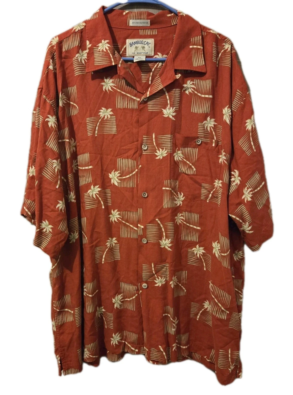 Bamboo Cay Shirt Button Down Mens Sz 2XL XXL Red Palm Tree All Over S/S Rayon