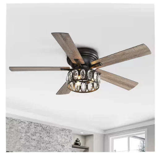 Breezary Jemore 52" Flush Mount Black Crystal Ceiling Fan Light Kit Remote - Image 3 of 4