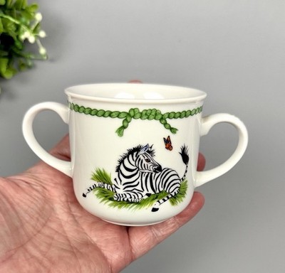 Lynn Chase Jungle Party Childs Mug 2 Handles Cup 1988 Japan Elephant Zebra Frog