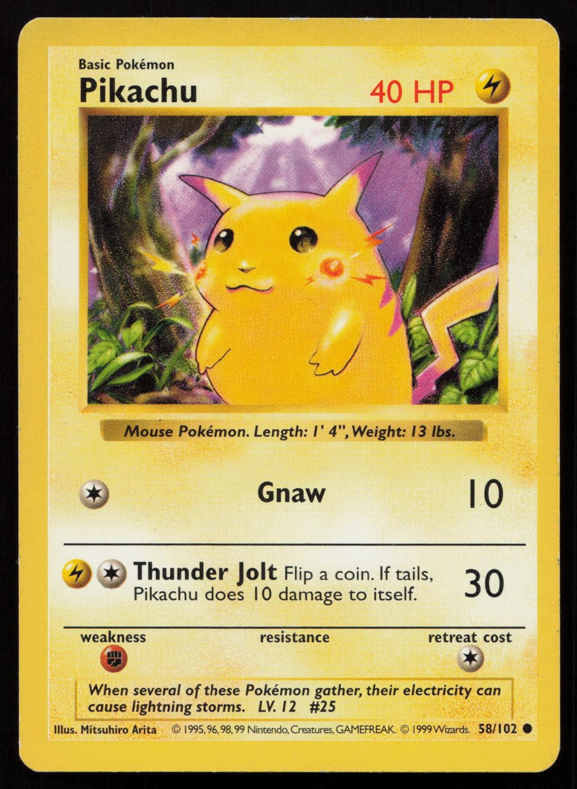 Pikachu (Red Cheeks) 58/102 Unlimited Base Set Shadowless Pokemon English MP
