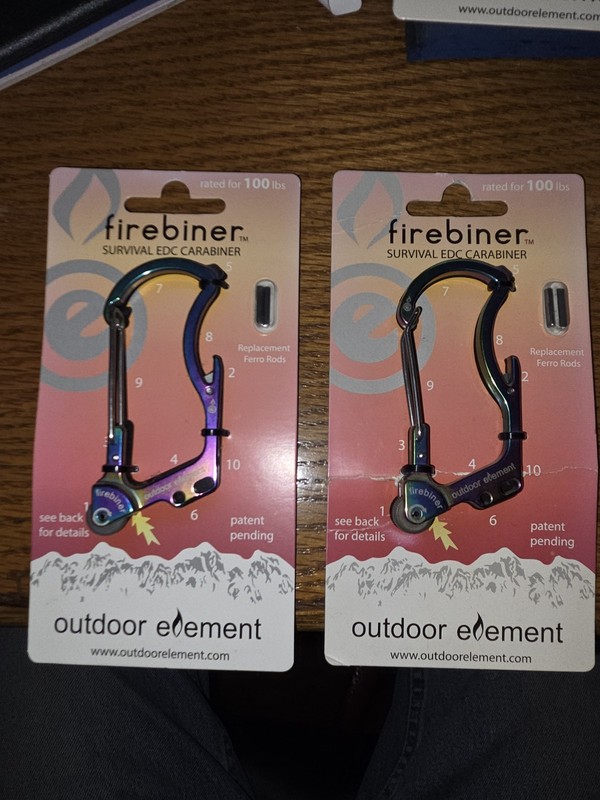 2 -NEW Outdoor Element Firebiner 6-In-1 Flint Multi-Tool CarabinerS