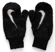 Nike Plush Knit Mittens Faux Fur Women's XS/S Black/White