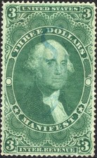 USA SCOTT R86c GEORGE WASHINGTON $3 GREEN 1ST ISSUE MANIFEST REVENUE STAMP USED