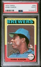 1975 Topps Hank Aaron Vintage Baseball Card #660 Milwaukee Brewers - PSA 2 GOOD