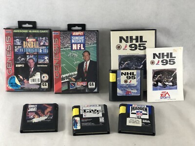 Sega Genesis Vintage Sports Game(6), Madden, NHL , Barkley, ESPN, NBA Live