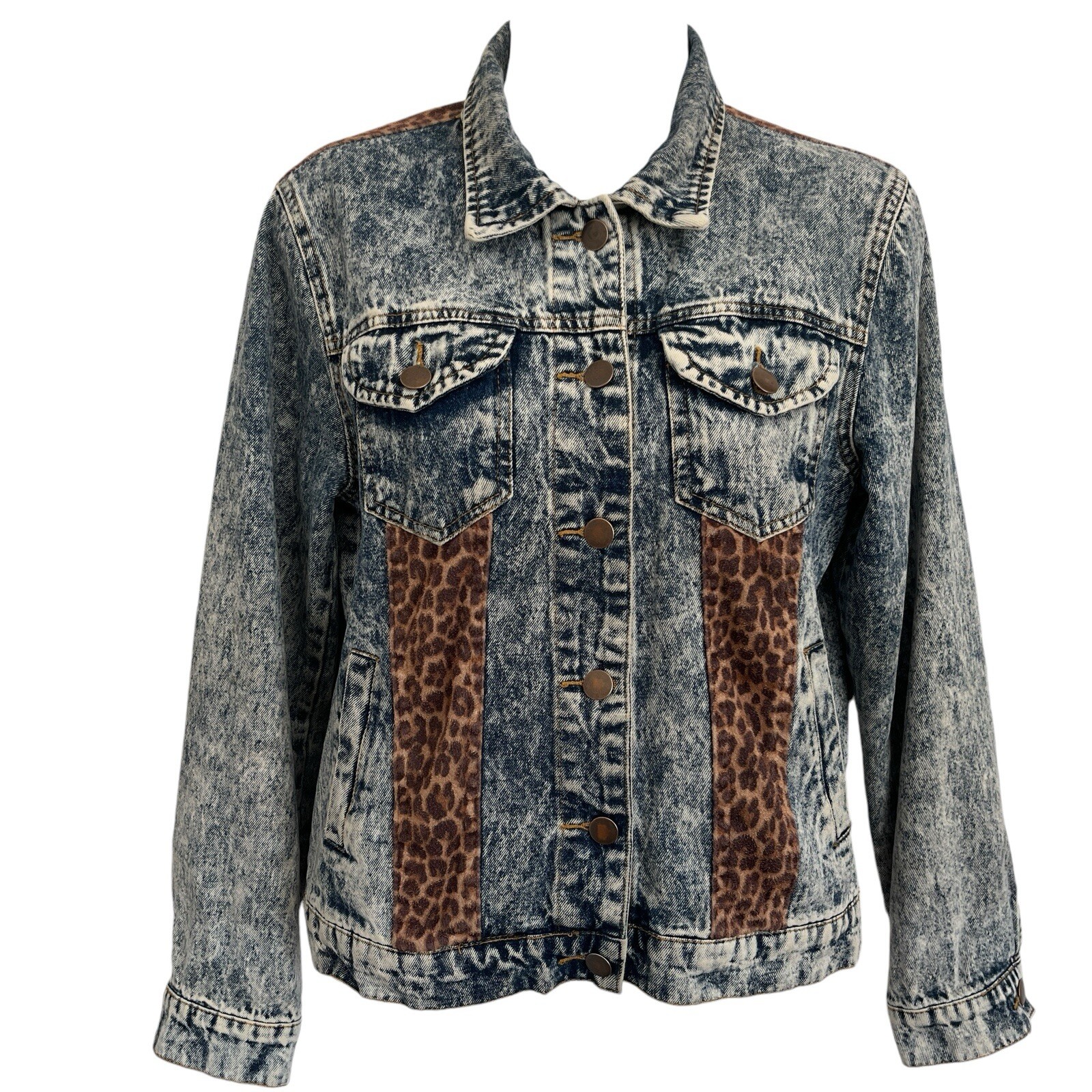 36 Point 5 Leopard Patchwork Trucker Jacket S Aci… - image 2