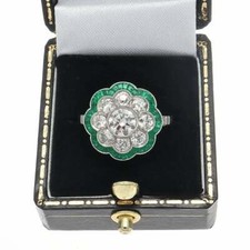 Antique Art Deco Revival Perfect Rose Cut Cubic Zirconia  Emerald Cluster Ring