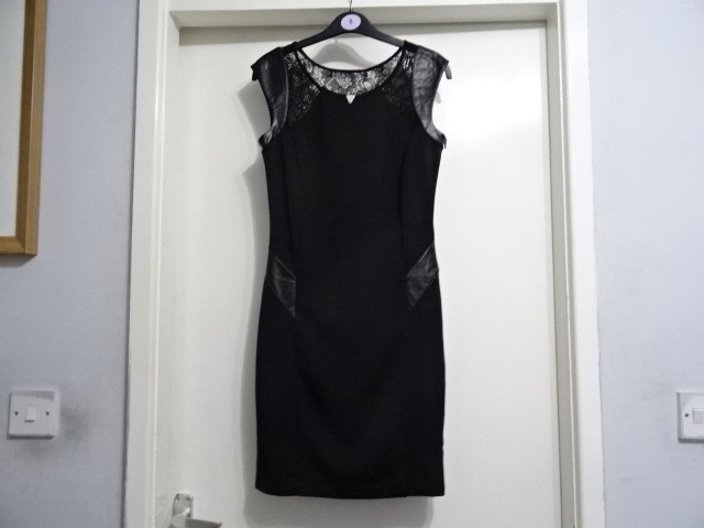 GUESS LOS ANGELES BLACK BADYCON LEATHER MIX DRESS UK
