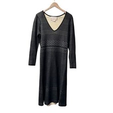 Gal Meets Glam Heidi Long Sleeve Knit Sweater Pullover Midi Dress Lace Black XL