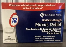 Maximum Strength 56 Tabs 1200mg Guaifenesin Expectorant Exp 8/2026 Members Mark
