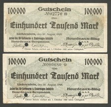 Germany - Lichtenfelds 100000 Mark; 21.8.1923; VF; K-3246a; 2 diff backs; 2 pcs