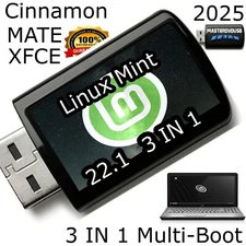 Linux Mint 22.1 Xia 2025 Multi-Boot 3-in-1 USB Flash Drive Cinnamon, MATE, XFCE