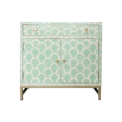 Bone Inlay Sideboard Buffet Wooden Cabinet Drawers Shell Pattern   Green Furnitu