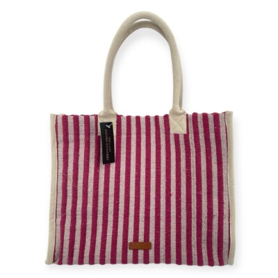 Christian Siriano Women’s Pink Creme Stripe Double Handle Large Terry Cloth  Tote