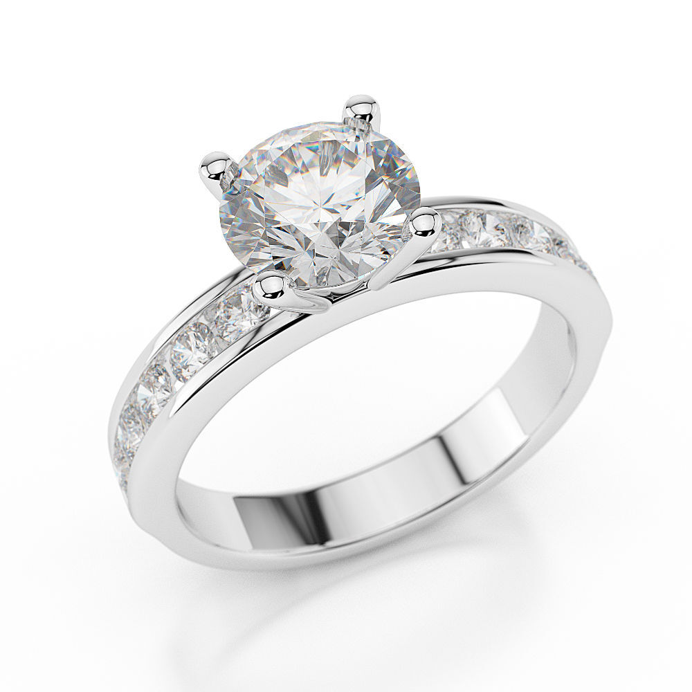 Bague Homme Fiançailles Simulé Diamant 2 Carats - Rond, Plaqué Or Blanc 14K - Taille Ajustable - Neuf Sans Boîte