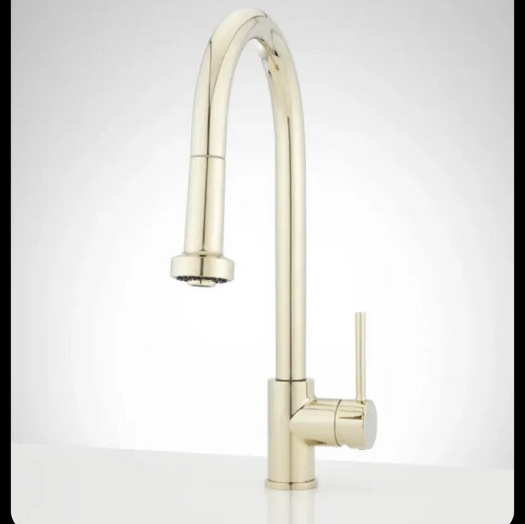 Signature Hardware 465184 Ridgeway PullOut Spray Kitchen Faucet Polished Brass