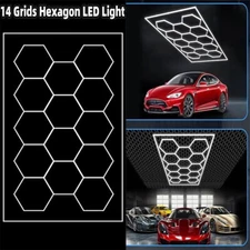 14 Hexagon LED Lighting Car Detail Garage Workshop Gym Honeycomb Lights 6500K US
