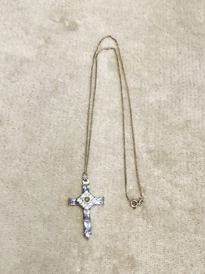 Vintage Lords Prayer Cross Pendant Necklace 19" Sterling Silver Chain ...