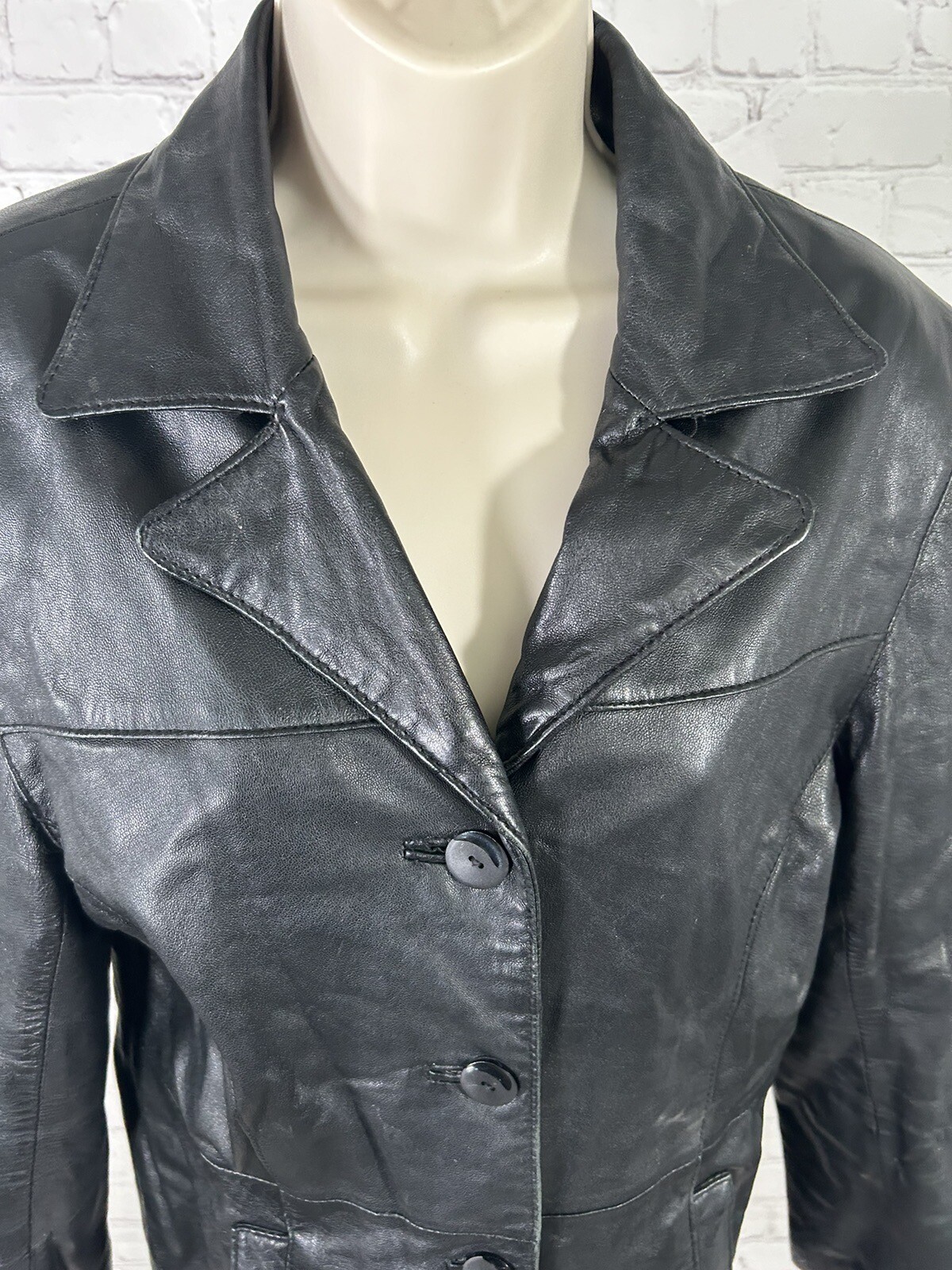 Accents By Comint Solid Black Button Up Genuine L… - image 5