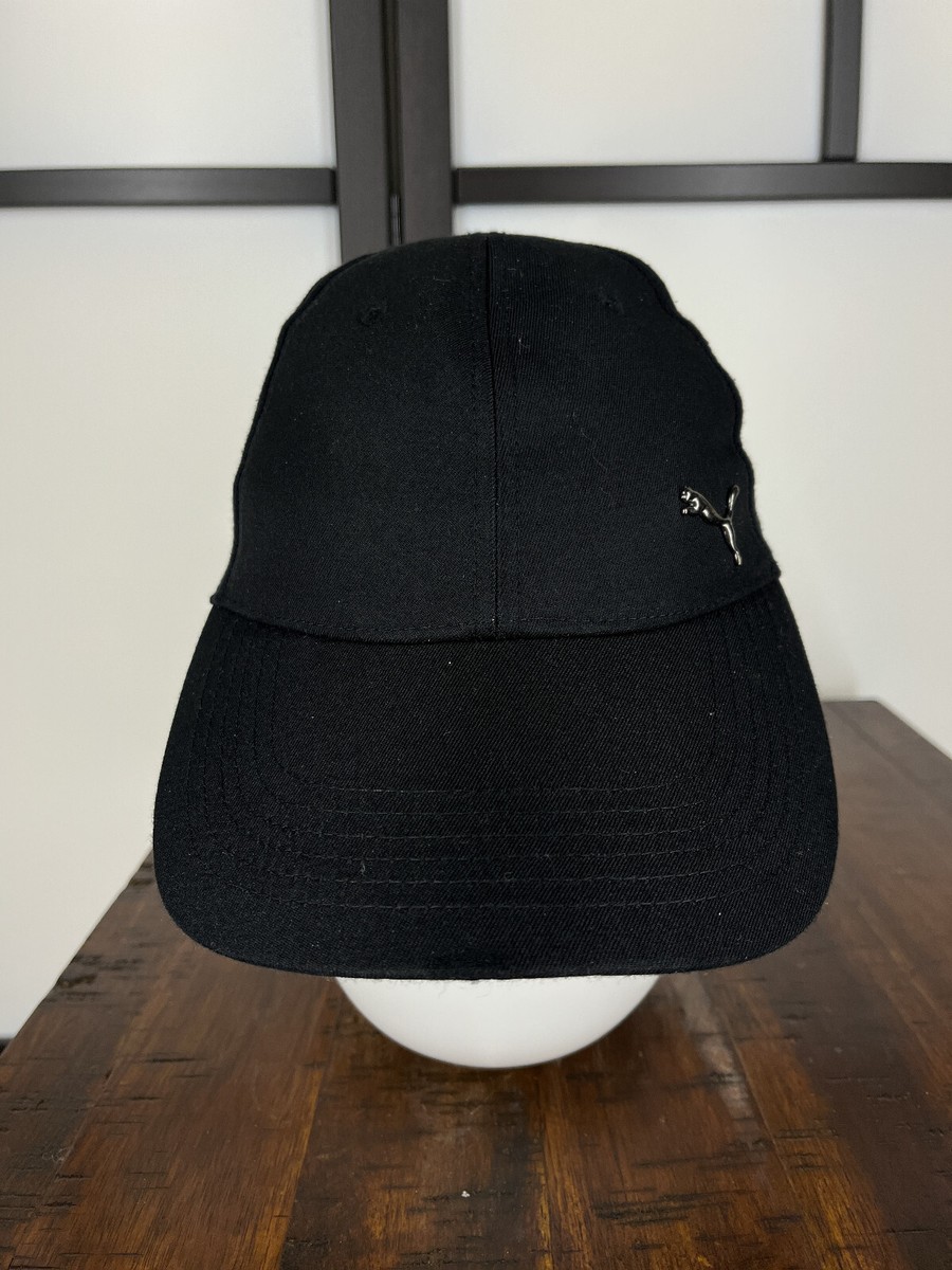 PUMA Hat Cap Strap Back Adult One Size Black Silver Metal Logo 100