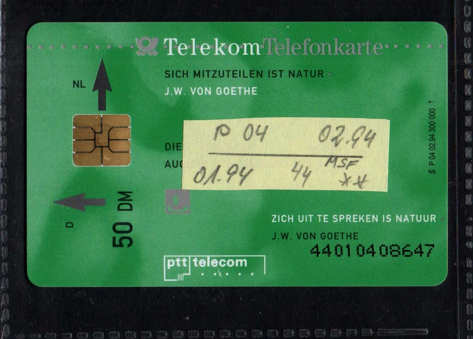 TK348 - Telefonkarte P 04 02.94 - D-NL Natur Rhein, Mod.44, DD 4401.. voll 50 DM - Bild 2 von 2