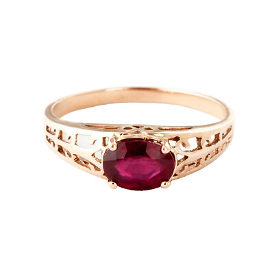 14K. MASSIVER FILIGRANER GOLDRING MIT NATÜRLICHEM RUBIN