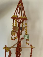 vintage macrame baby wall hanging or mobile Baby Decor W Vintage Wood Blocks