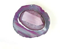 Pink Grey Agate Tealight Holder - Pink Agate Lid Topped with Rose Quart Obelisk