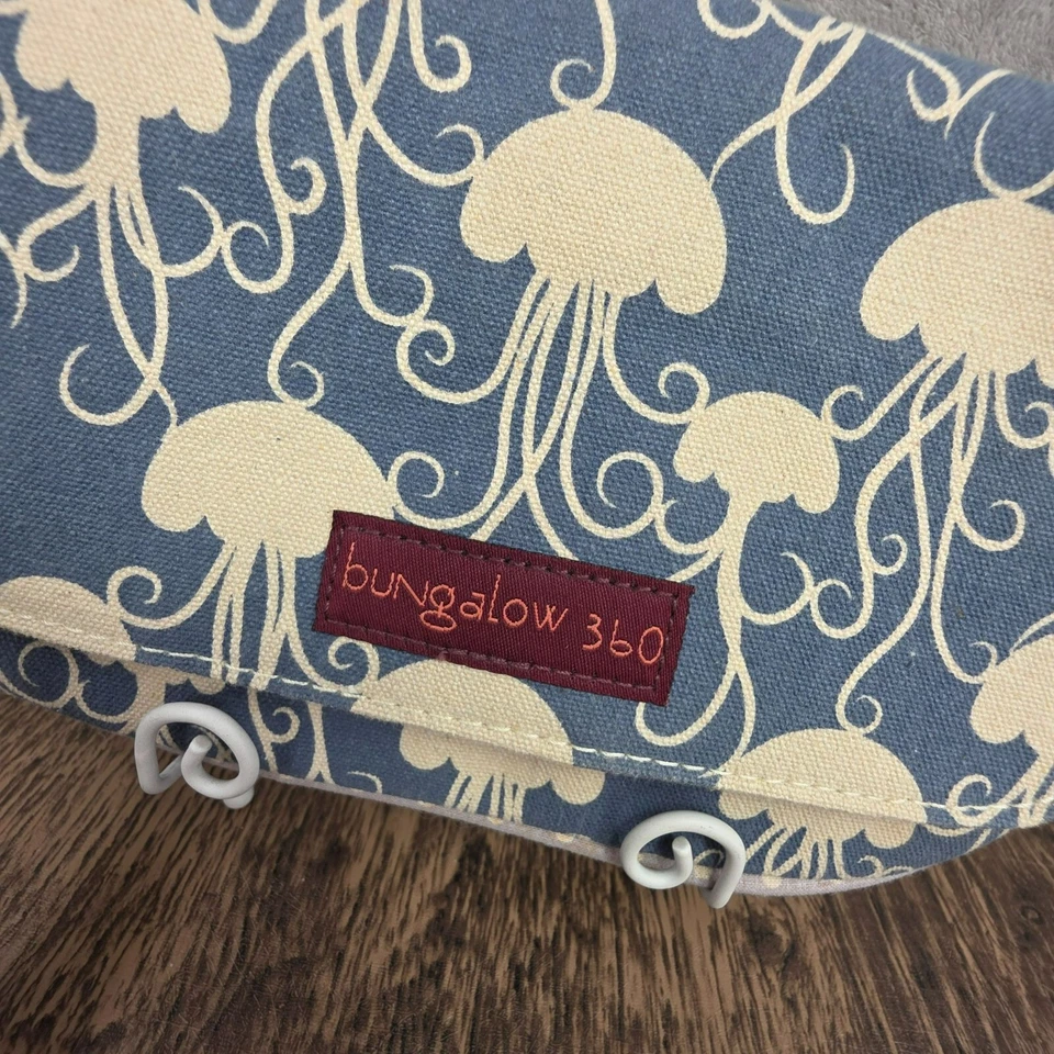 Bolso Clutch Bungalow 360 Muñequera Azul Natural Crema Medusas Algodón Lona Nuevo Foto 2 de 4