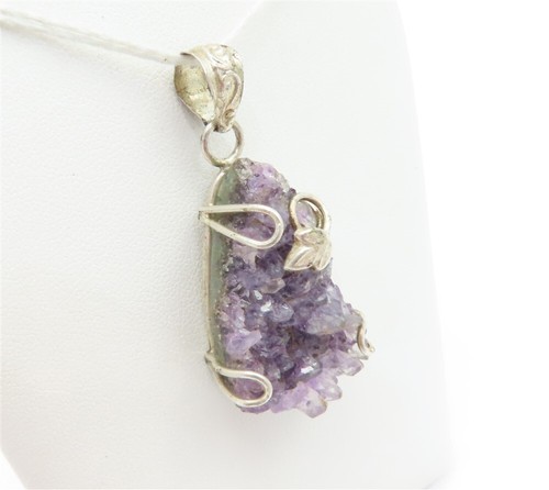 Sterling Silver Rough Raw Amethyst Pendant 1.75" - Picture 3 of 4