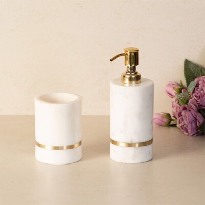Gold Strip Marble Bathroom Dispenser & Holder