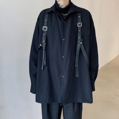 Men Gothic Bondage Chain Strap Shirt Punk Blouse Top
