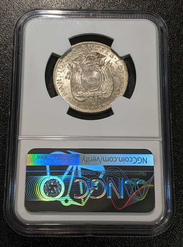 1944 MO MS63 Ecuador Silver 2 Sucres NGC KM 80 Mexico 1 Year Type Coin - Picture 2 of 2