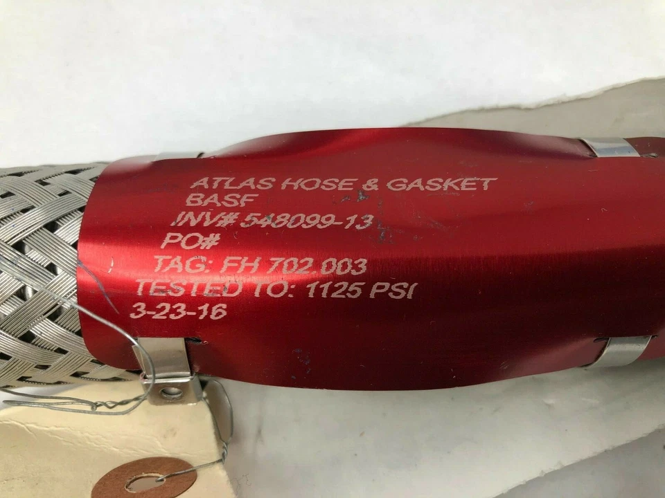 Atlas Hose FH702.003 1″x11-1/2″ OAL 1125PSI Braided SS Flexible Hose Joint - Image 2 of 3