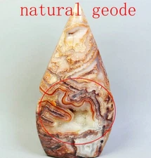 Natural Mexican Crazy Lace Agate Geode Quartz Crystal Free-form Up Stand Mineral