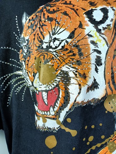 Switch Remarkable Men's 3XL SS T-Shirt Black W/ Tiger Print Bead Embellishment