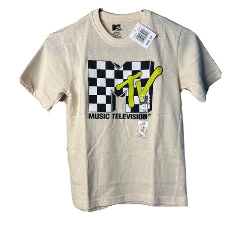Kids Solid Cream with Black & White MTV Logo Graphic Tee size 7/8 - Picture 2 of 9