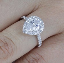 2Ct Pear Halo 925 Sterling Silver CZ Engagement Ring Wedding Band 2.5-15 M6649