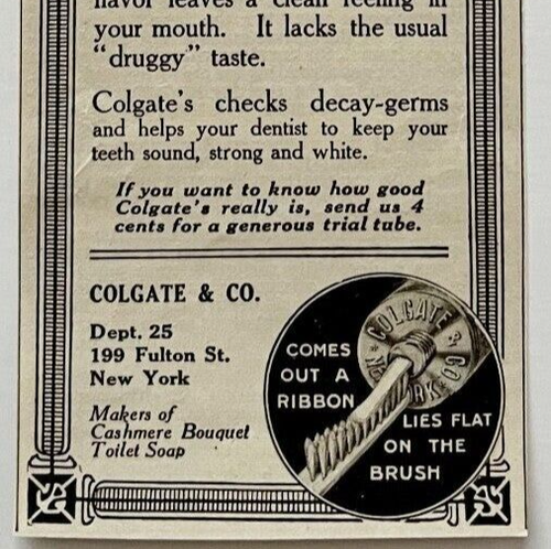 Toothpaste Ribbon 1914 Colgate Toothpaste Hygiene Ribbon Advertisement Dental Ephemera 7. ...