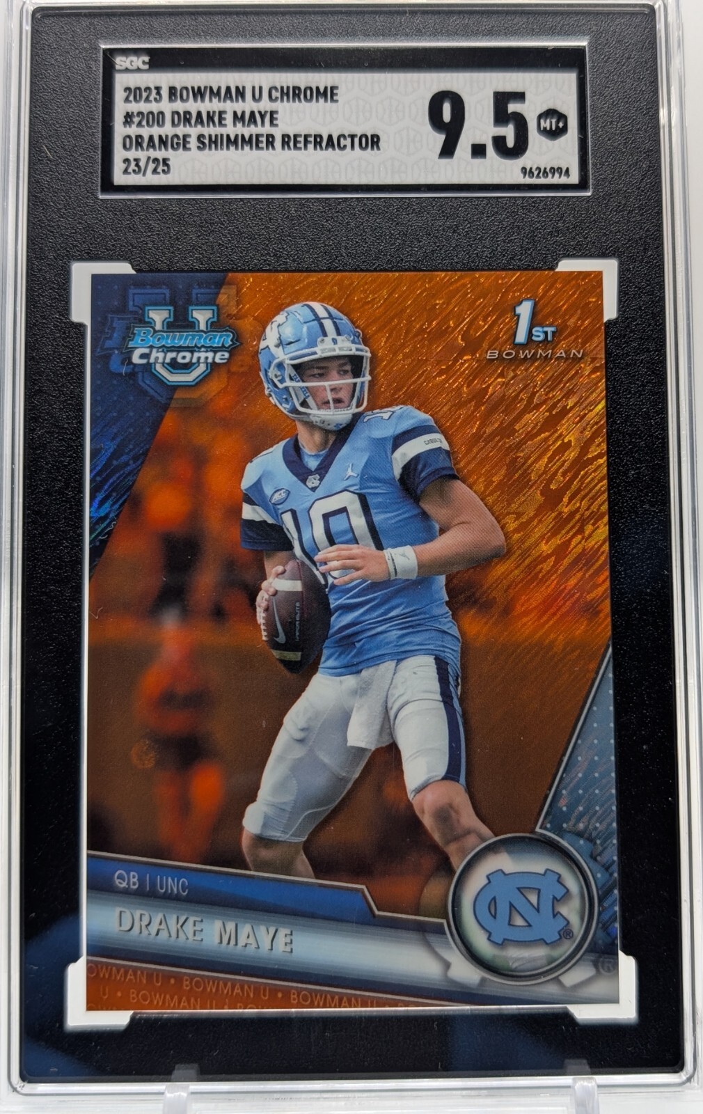 2023 Bowman U Chrome Drake Maye Orange Shimmer Refractor /25 SGC 9.5 Mint+ 1st