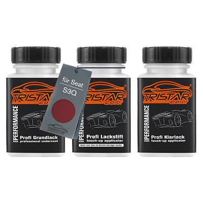 Autolack Lackstift Set für Seat S3Q Rojo Montsant Metallic Grund Basis Klarlack