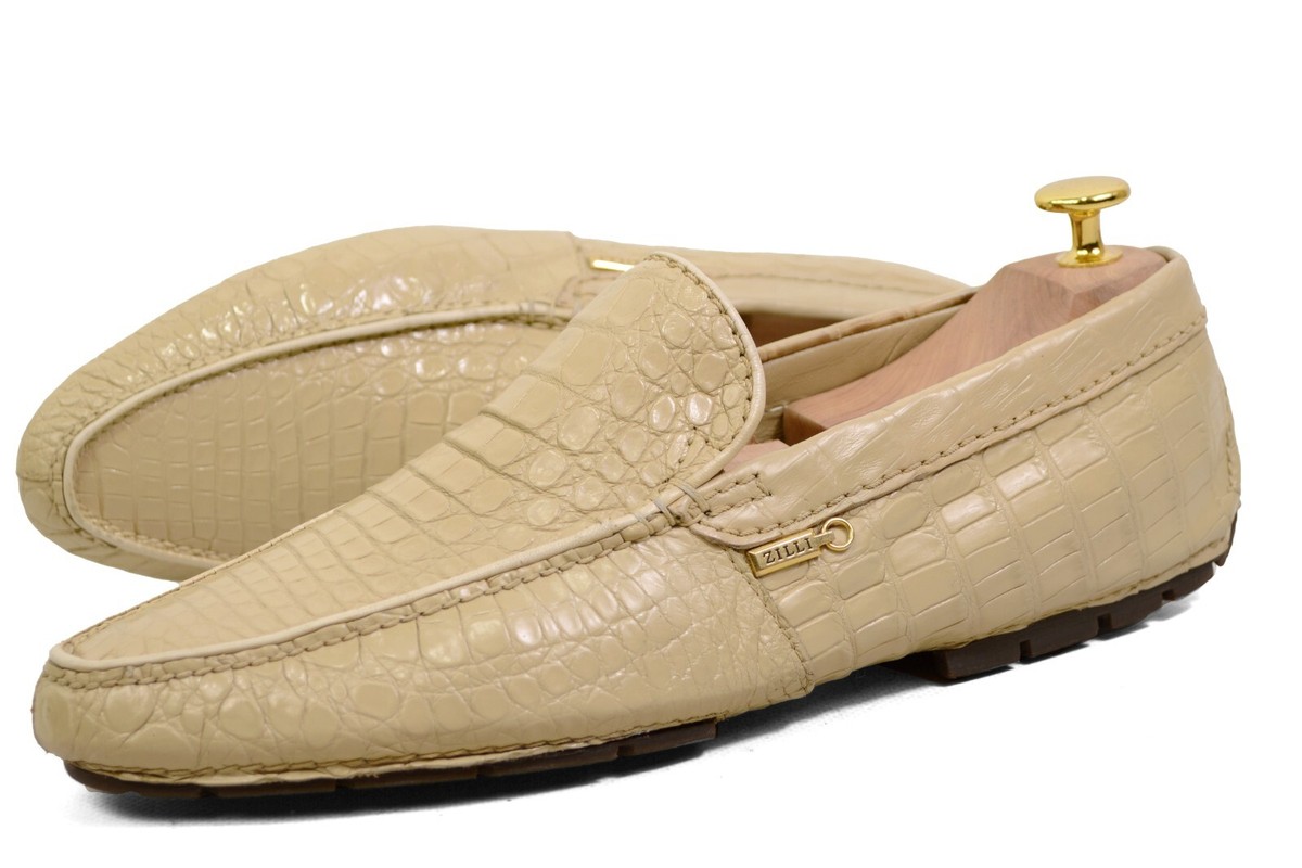 FREE TARIFF) 3750$ ZILLI beige Crocodile Alligator Loafer 